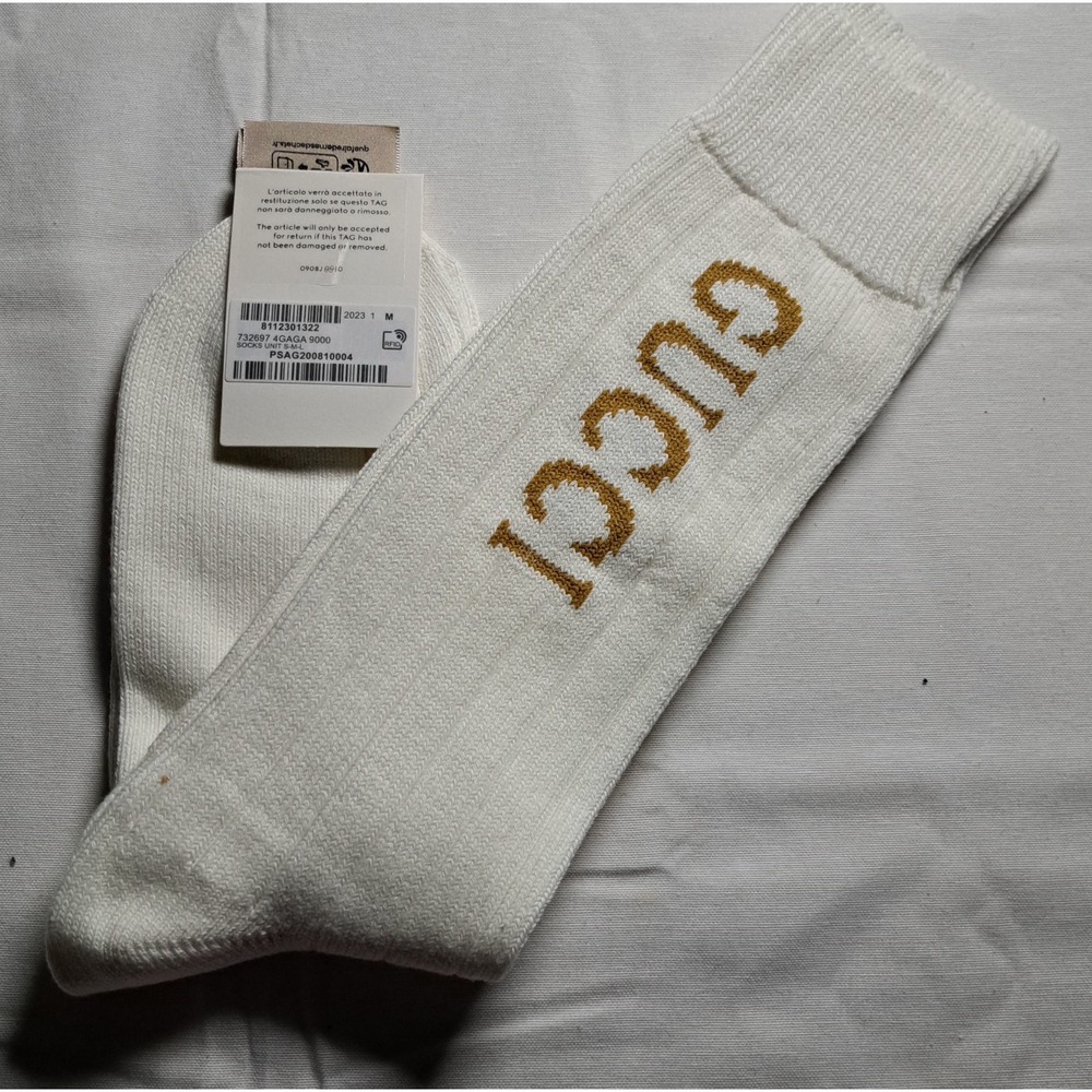 Authentic Men's Gucci Intarsia Knit Cotton Long Logo‎ Socks 732697 24-26 CM